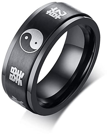 Stfery Ringe Edelstahl Tai Chi Diagramm Männer Ring Breit Schwarz Herren Ringe Vintage zum Valentinstag, Größe 57 (18.1)