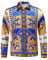 Mens Luxury Brand Printed Silk Like Satin Button Down Dress Shirt for Party Prom Long Sleeve Slim Fit Floral Nightclub Shirt, Multicolored13, 3XL