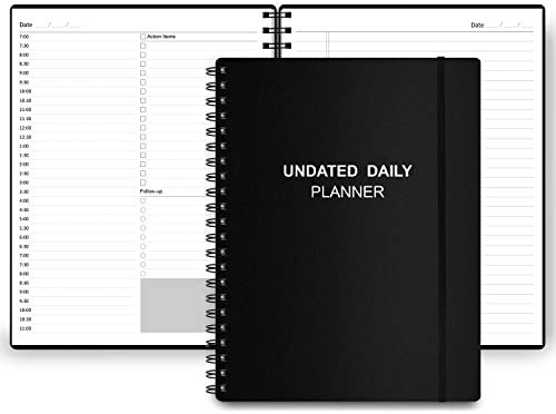 Undatierter Tagesplaner – undatierter Planer mit stündlichen Zeitplänen, Aktionspunkten und Nachverfolgung, A4-Tagesorganisator-Notizbuch zur Steigerung der Produktivität, Terminbuch für