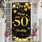 50. Geburtstag Deko für Mann Frau, Schwarz Gold 50 Geburtstag Tür Banner Hintergrund, Großer Stoff 50 Jahr Geburtstag Foto Poster Zeichen für 50 Geburtstagsfeier Wand Dekoration Zubehör, 185 x 90 cm