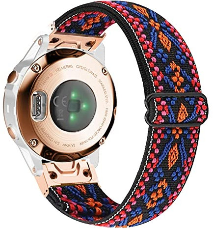 YOOSIDE Nylon elastisches Armband für Garmin Fenix 8 43mm / epix Pro 42mm / Fenix 7S / 6S / 5S, Quick Fit Weiches Uhrenarmband für Approach S70 42mm (rot blau)