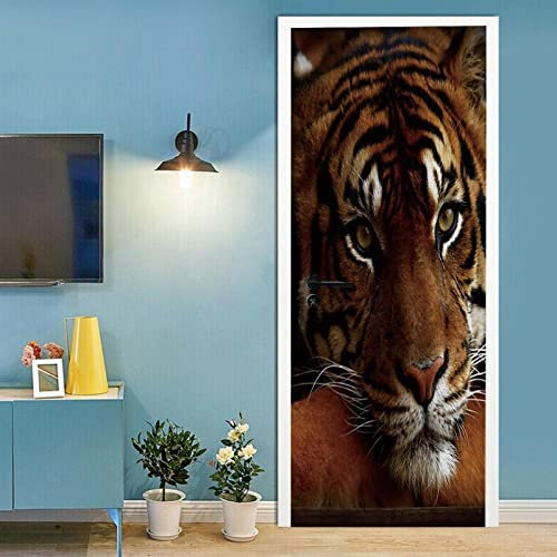 A.Monamour Sticker Porte Autocollant Poster De Porte 3D Thème Animal Tigre Du Bengale Vinyle Affiche De Porte Sticker Mural Papier Peint Art Décor 85 x 200 cm