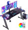 DLONGONE 160 x 60cm RGB Gaming Desk, Gaming Table for Laptop, Home Office Desk with Carbon Fiber Coated, Gaming PC Desk with Headphone Hook and Cup Holder, Easy to Assemble, Black