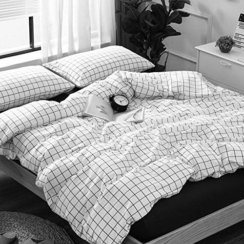NORCH Gitter-Bettwäsche-Set, kariert, für Einzelbett, schwarz-weiß, weicher Bettbezug mit Kissenbezug