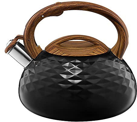 AMBITION Wasserkessel Golf 2,3 L schwarz mat 21,5 x 24 x 19,5 cm geometrisches Muster Pfeifkessel Flötenkessel Wasserkocher Teekessel Induktion