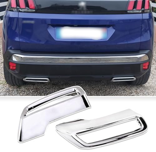 Lot de 2 cache-tuyaux d'échappement arrière en ABS compatibles avec Peugeot 3008 5008 Allure 2017-2020 (chromé)
