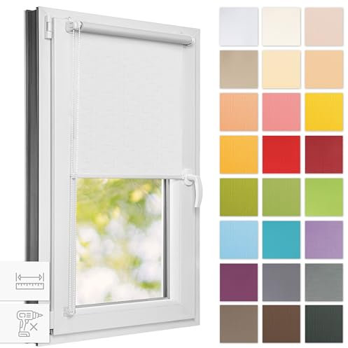 Estika Rollo für Fenster ohne Bohren - 50cm x 120cm - Weiß - 25 Stofffarben, Klemmfix Montage, Fensterrollos für innen, Sichtschutz für Fenster und Balkontür (50 cm Stoffbreite)