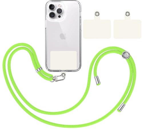TBOC Band Handykette Schlüsselband Kette Handyschnur [Grün Fluor] + 2 [Weiß Ice] Zusätzliche Befestigungspatches Aufhängen Nacken Universal Handy - Pad Handyband Patch Karabiner Hülle Lanyard