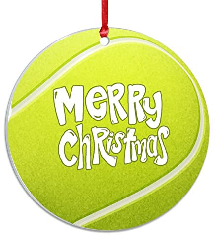 Merry Christmas Tennis Acryl Weihnachten Ornament Team Athlet Weihnachten Hängende Ornamente Winter Urlaub 7,6 cm mit roter Schnur Keramik Andenken für Weihnachten Paar Home Lover Geschenkidee