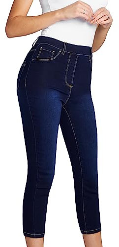CityComfort Womens Cropped Jegging Jeans, 3/4 Length High Waist Denim Leggings (Dark Blue, 18)