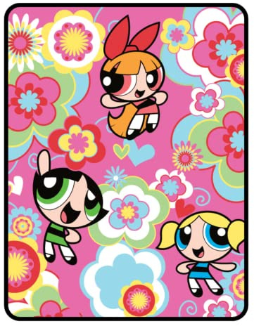 Franco Power Puff Mädchen-Bettwäsche, superweicher Micro-Raschel-Überwurf, 116,8 x 152,4 cm, offizielles Lizenzprodukt von Power Puff Girls