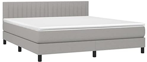 vidaXL Boxspringbett mit Matratze Doppelbett Polsterbett Bettgestell Hotelbett Bett Bettrahmen Lattenrost Schlafzimmerbett Hellgrau 180x200cm Stoff