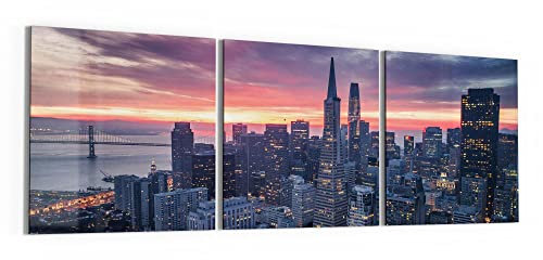 DEQORI Glasbilder Echtglas | Motiv Blick auf San Francisco | horizontal 3-teilig 150x50 cm | große XXL Deko | Wandbilder für Wohnzimmer, Schlafzimmer, Flur & Küche | moderne Wanddeko