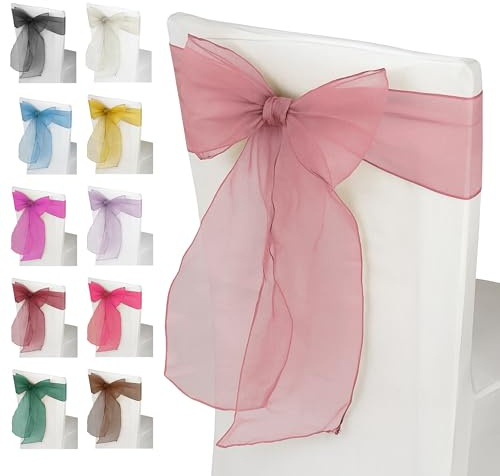 Trimming Shop Lot de 100 écharpes en organza rose poudré pour chaises avec nœud plus large et plus fourni pour décoration de mariage, anniversaire, réception, fête commémorative, 17x280cm