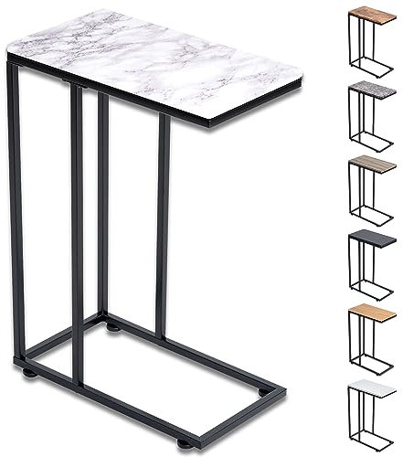 SG Traders C Shaped Side Table Coffee Table End Table Under Sofa Living Room Table Snack Laptop Holder Stable Metal Frame for Bedroom Office Sofa Bed Side Table Easy to assemble (White Marbel)