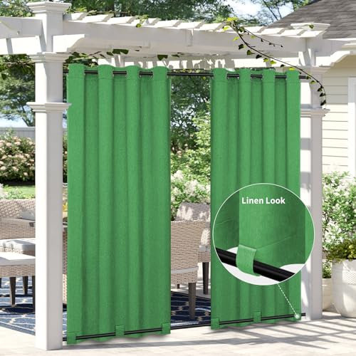 Easy-Going Outdoor-Vorhänge in Leinenoptik, wasserdicht, winddicht, weich, dick, für den Außenbereich, für Terrasse, Pavillon, Ösen oben und Schlaufen unten, 1 Panel, 137,2 x 304,8 cm, Grün