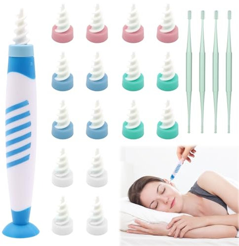 VEGCOO 20PCS Nettoyant Oreille, D'oreilles Nettoyant pour Oreilles en Spirale Amélioré avec Poignée et Embouts Lavables Kit de Nettoyage des Oreilles pour Adultes