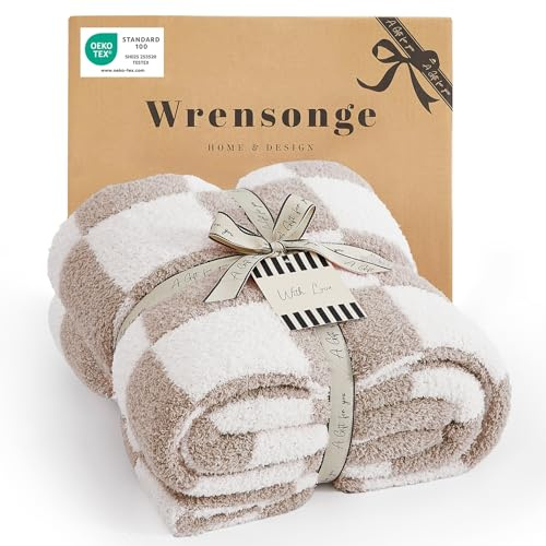 WRENSONGE Soft Checkered Throw Blanket for Couch-Cozy Fall Knitted Blankets