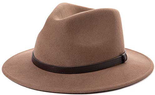 Comhats Unisex Filzhut Fedora für Herren und Damen-Winter Wolle Trilby Hat mit Krempe-Männer Panama Mafia Hut, Trilby Filz Hut Kamel L 59-60.