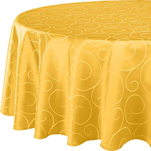 Erwin Müller Tischdecke, Tischwäsche Oberhausen, Jacquard Ranken Curry Größe rund: 170 cm Ø - pflegeleicht, bügelleicht, eckige Decken mit Kuvertsaum