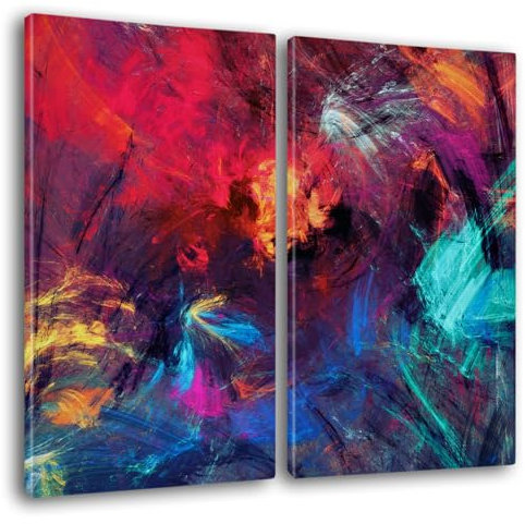 Giallobus - Peintures Grand Format XXL - Résumé Moderne - Crazystrokes - Toile - 144x100cm | 2pcs. x 70x100cm - Grande Image