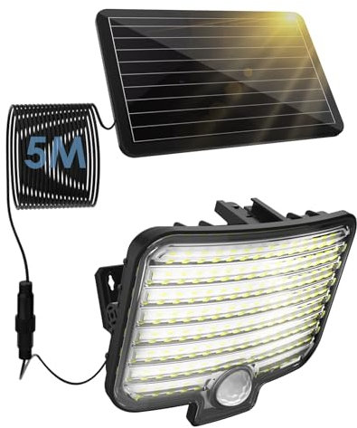 YD LIFE Lampe Solaire Extérieur Détecteur de Mouvement, 3 Modes/120 LEDs/800LM/2600mAh Éclairage Solaire Étanche IP65, Spot Projecteur LED Puissant avec 5M Câble pour Jardin Patio Garage