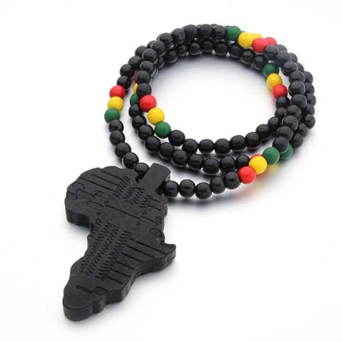 GGUFAY Hip-Hop-Anhänger personalisierte Afrika Karte Holz Herren Kette mit Afrika Karte Anhänger mit Samtbeutel für Herren und Damen