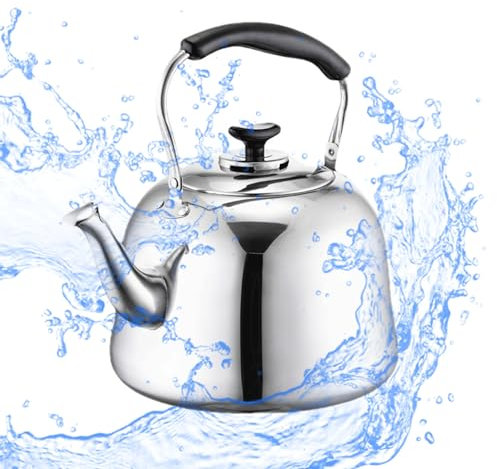 NZLTQO Teiera in Acciaio Inox da 3L/4L/5L/6L/7L con Fischietto, Resistente alle Alte Temperature, Maniglia Anti-Scottatura, Adatta per Fornelli a Gas, Elettrici e Induzione