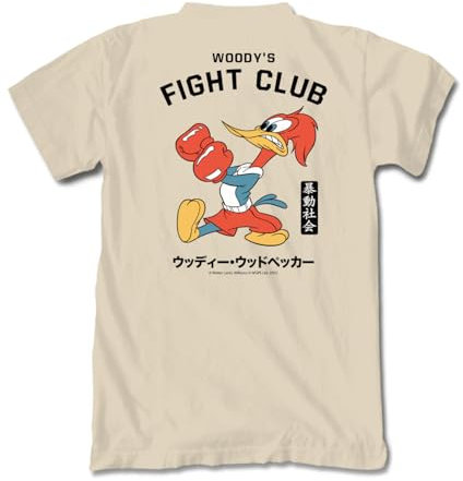Riot Society Men's Short Sleeve Graphic Fashion T-Shirt, Woody Woodpecker's Fight Club (Sand), Large