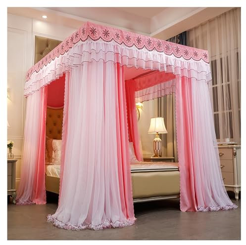 Three Door Opening Canopy Bed Curtains,Double Pole Reinforcement Mosquito Netting Bed Tent,Landing Bed Curtains,for Giving Gifts To Friends, Family, Personal Use, E(Size:79*87in bed,Color:Jade color)