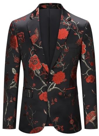 YOUTHUP Blazer Homme Brodé Mode Slim Fit Floral Bal Mariage Smoking Soirée