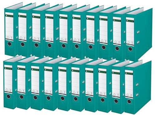 Leitz Qualitäts-Ordner 180° Plastik, 20er Pack, A4, Türkis, 8,2 cm Rückenbreite, PP-laminierter Einband, 10105052