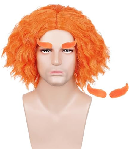 TANTAKO Kurze Orange Mad Perücke mit Augenbraue für Herren Hallloween Cosplay Kostüm Orange Haar Perücke (Orange)