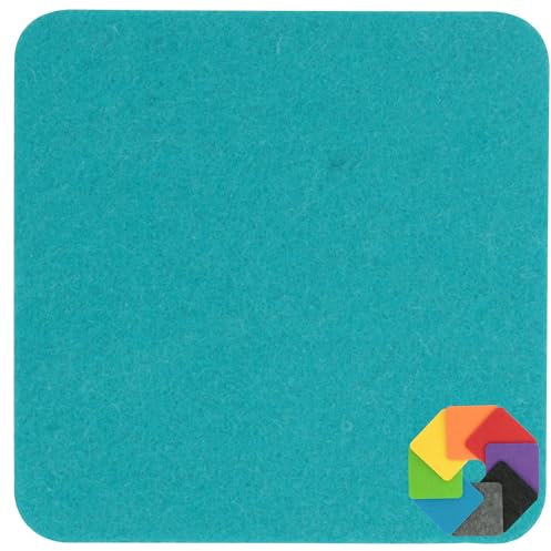 Design Filz Untersetzer eckig - 10x10cm in Lago/Petrol für Glas, Getränke, Bar, Tasse, Vase
