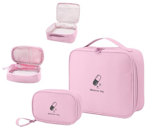 JUNUNDJING 2 Stück Medikamententasche, Große & Klein Medikamententasche Reise, Reiseapotheke Tasche Wasserdicht, Erste Hilfe Tasche leer, Erste Hilfe Set Outdoor (Rosa)