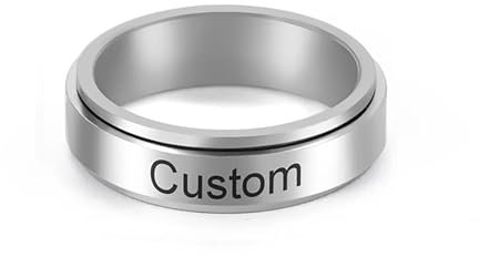 kkjoy Personalisierte Name Angst Spinnerei Ring Edelstahl Laser gedruckt kundengebundenen Text Versprechen Ring Paar Familie Engagement Hochzeit für Frauen Männer (Durchmesser 19mm, Silber)