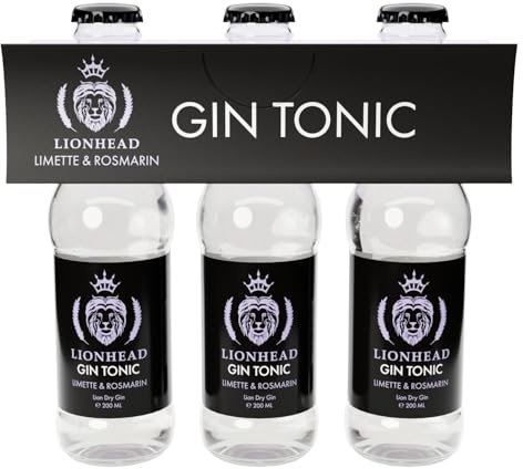 Lionhead Gin Tonic Limette & Rosmarin 3er Set 10% vol (3 x 0.2 l) | Trinkfertiges Mixgetränk aus Dry Gin & Tonic mit Limette und Rosmarin
