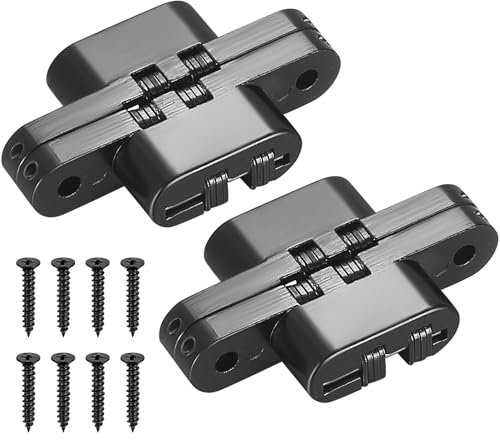 2 bisagras ocultas para puerta, bisagra oculta, 180 grados de metal negro invisible de 3 vías ajustables para bisagra de puerta industrial comercial, con 8 tornillos