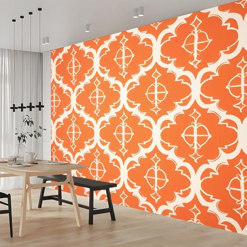 Fototapete Geometrisches Muster Orange 300x210 cm Tapete Wandtapete Wanddeko Design Mustertapete Wand Dekoration Wohnzimmer Schlafzimmer Büro Flur