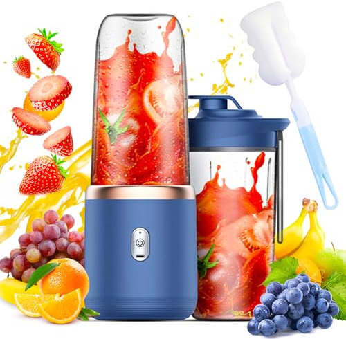 Batidora de Vaso Portatil, Afenau 400ML Mini Licuadora Portatil con cepillo y vaso de repuesto, Cargador USB Batidora Portatil Batidos para la Preparación de Batidos, Zumos, Smoothies (Azul)