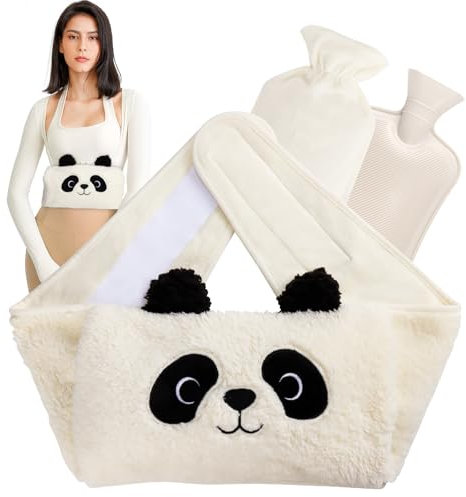 WeiaiziY Wärmflaschengürtel Panda, Extra Langer 130cm Wärmflasche Gürtel mit Bezug und Weichem Taillenbezug, Umhänge Wärmflasche aus Gummi für Nacken und Schulter, Rücken, Beine, Taillenwärmung
