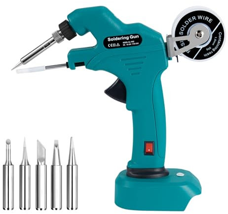 ONEVAN fer a souder sans fil, fer à souder electronique pour Makita 18 V avec 5 pannes et fil à souder, pistolet à souder pour réparation d'appareils électroménagers, bricolage (sans batterie)