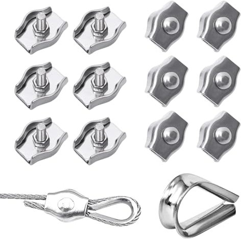 M3 Wire Rope Clamp, Pack of 12 Rope Clamps, Stainless Steel Rope Clamps, 3 mm Simplex Clamps, Wire Rope Clamp, Wire Rope Clamp with Locking Nut, for Washing Line Wire Rope
