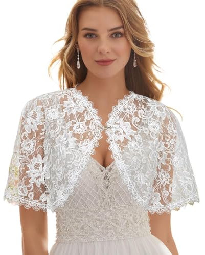 Campsis Hochzeits-Schal, Blumenspitze, Kleid, bestickt, Braut-Bolero für Damen, Weiss/opulenter Garten, Einheitsgröße