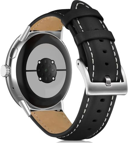 KeHowy Leder Armband für Google Pixel Watch 3 45mm, Herren und Damen Weiches Vintage Uhrenarmband mit Metallschnalle aus Edelstahl, Armbänder Ersatzarmband für Google Pixel Watch 3 45mm - Schwarz