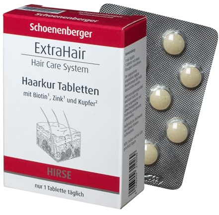 ExtraHair Haarkur Tabletten – Mit Biotin, Zink und Kupfer. Für schöne Haare1, Haut2 und Nägel3 – Einzigartig mit Perlhirse-Extrakt und L-Cystein – Monatspackung, 30 Tabl.