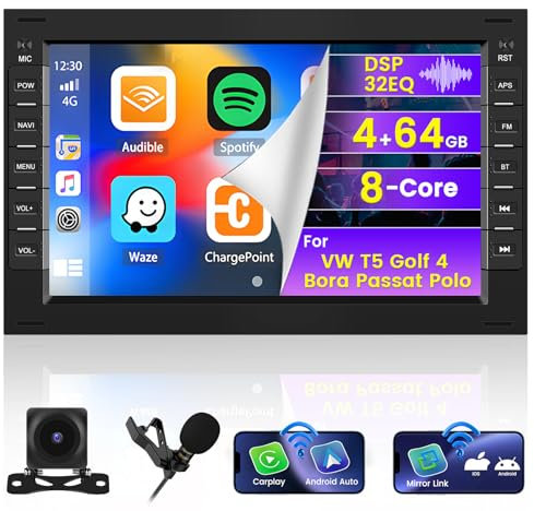 [4G+64G] Hikity Android Autoraido Per Golf 4 VW T5 Polo Passat Wireless Carplay Android Auto 9 Pollici Radio Stereo con 32EQ FM/RDS GPS WIFI Bluetooth 1280 * 720 Pixel Schermo Telecamera Posteriore