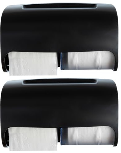 2-Pack Commercial Toilet Paper Dispenser Wall Mount, Double (2 Roll) Locking Toilet Paper Holder (Black), Compact Two Roll, Side by Side Design Tissue Paper Dispenser