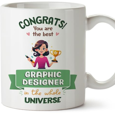 MUGFFINS Graphic Designer Woman Mug - in English - Best in Universe Trophy - Funny Gift for Colleagues - Ceramic 11oz Mug