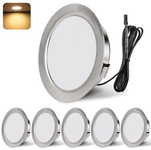 YindaLux LED Einbaustrahler 12V 3000K Warmweiß IP44 LED Spot Dimmbar 3W Einbauspots 55-58mm lochmass Einbauleuchten für Wohnwagen Küche Kleiderschrank Aluminium Nickel 6er Set